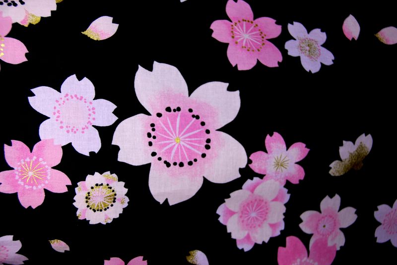 Yukata Kirschblüten schwarz rosa