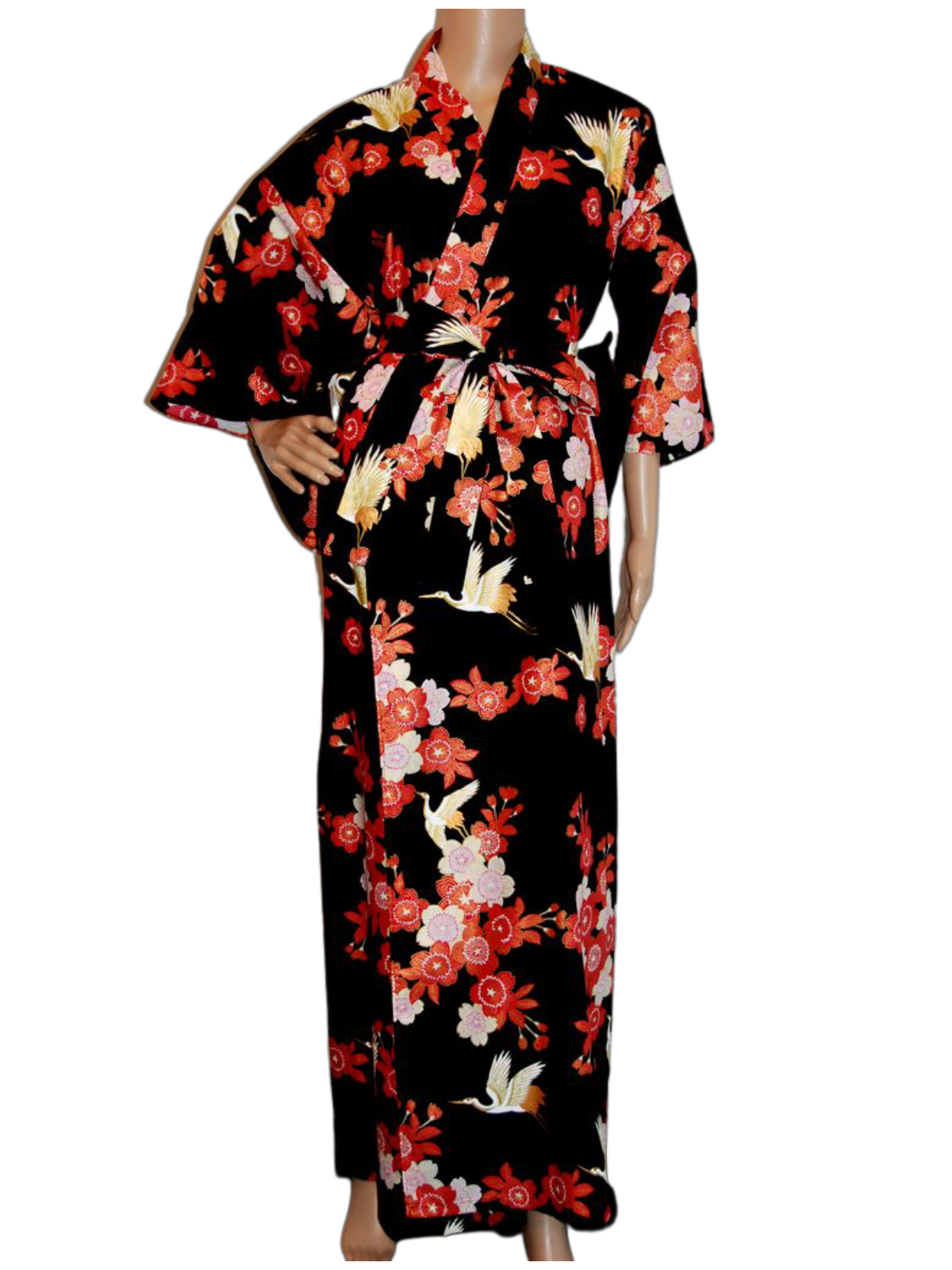 Fashion-Yukata - Cherry Blossoms & Crane - schwarz