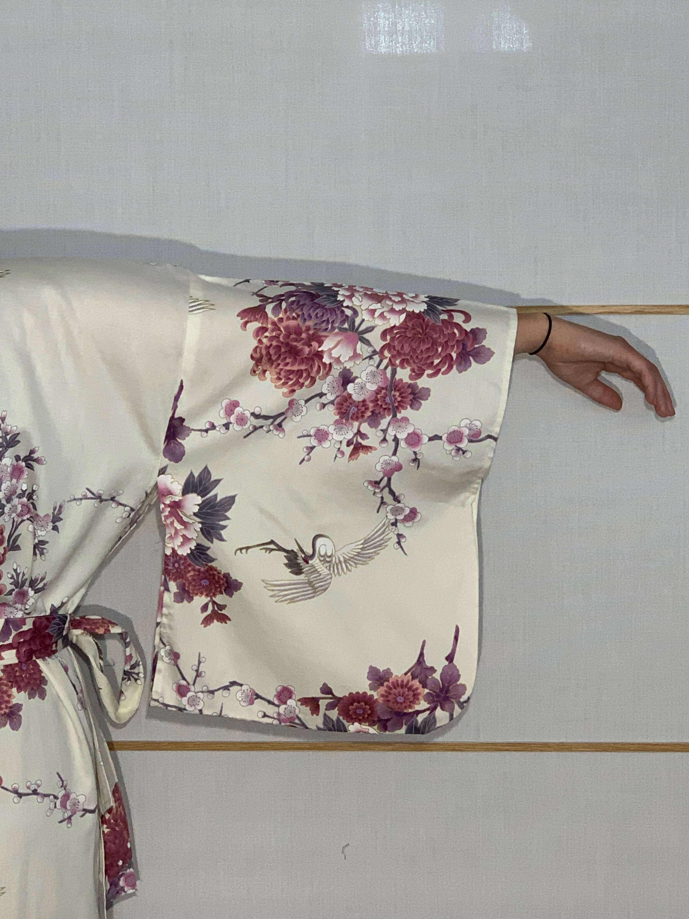 Fashion-Kimono - "Kranich & Pfingstrose" Creme