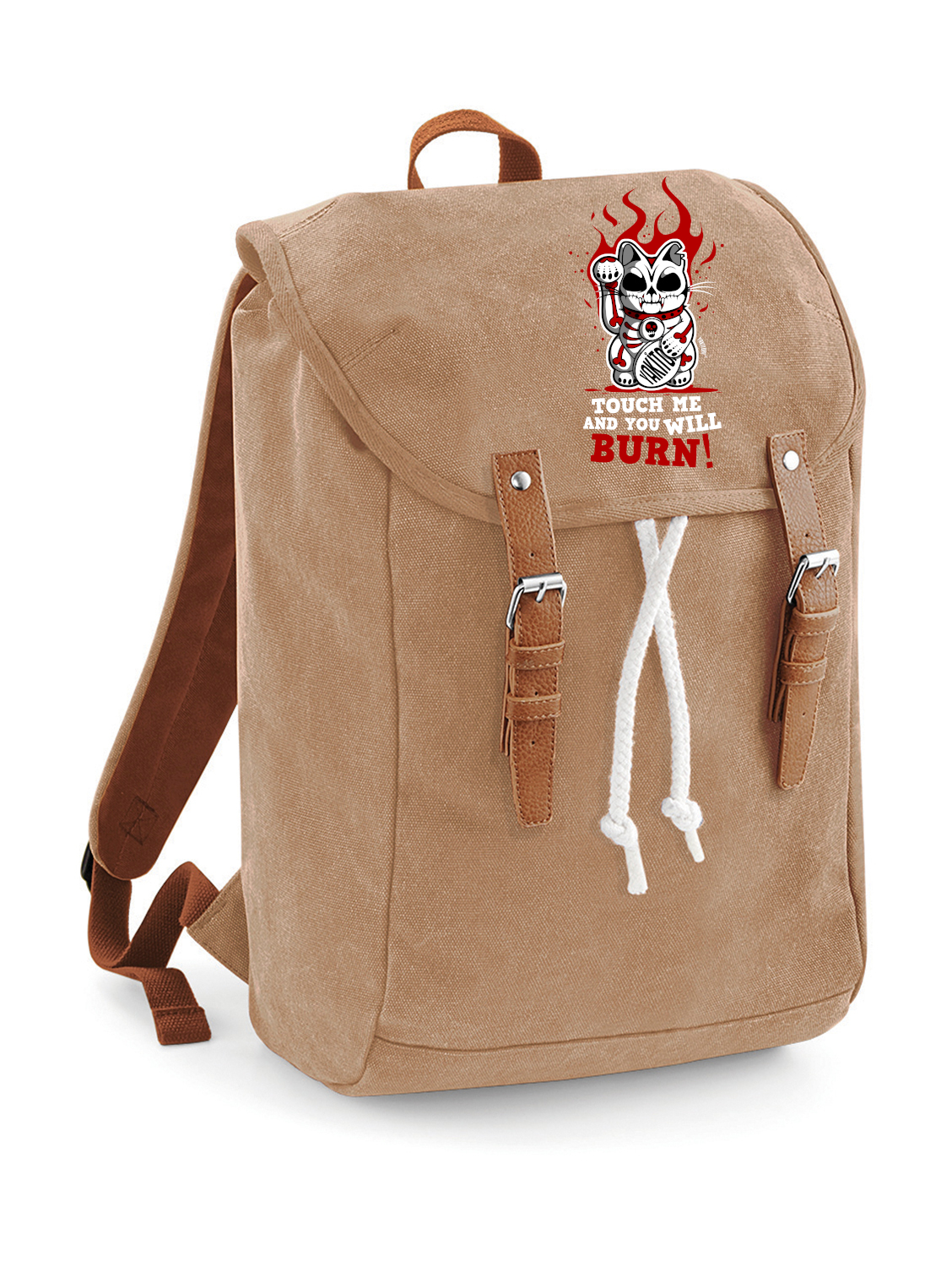 Rucksack Canvas Touch me and you will burn beige