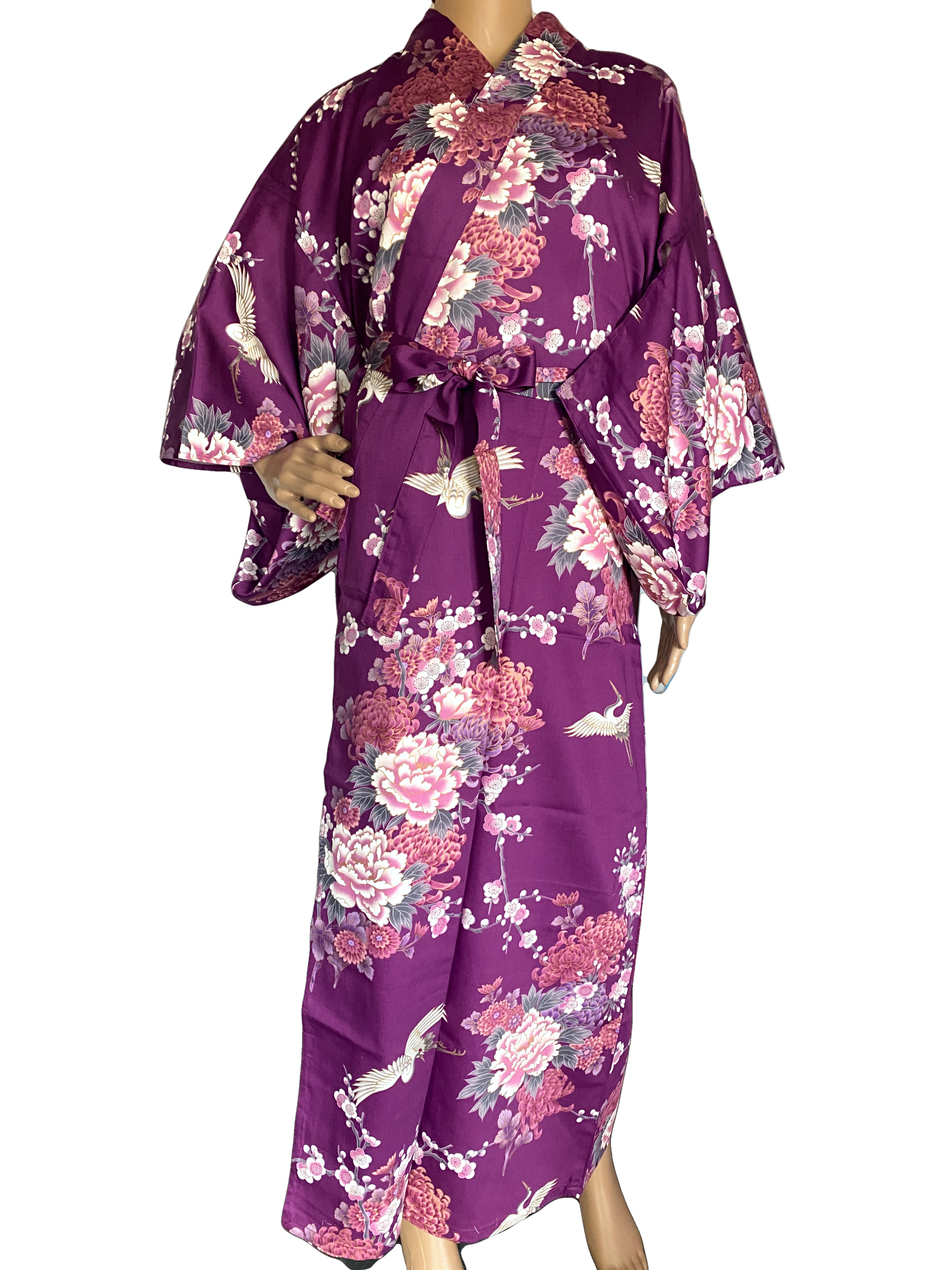 Fashion-Yukata - "Kranich & Pfingstrose" lila