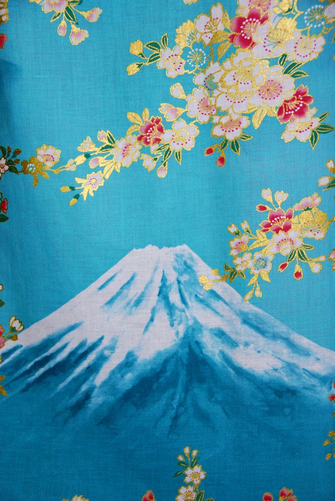 Fashion-Yukata - Sakura on Mt. Fuji türkis
