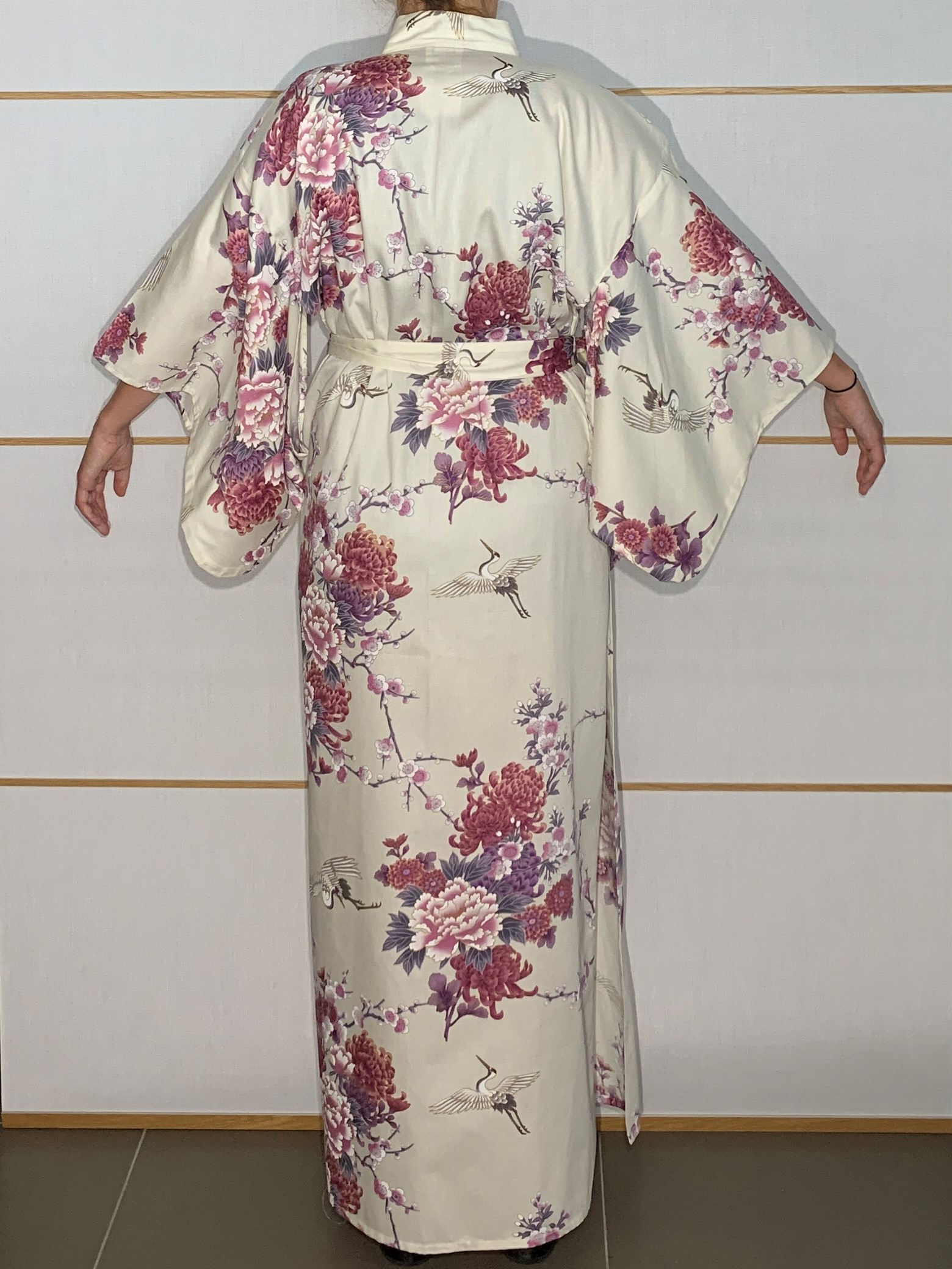 Fashion-Kimono - "Kranich & Pfingstrose" Creme