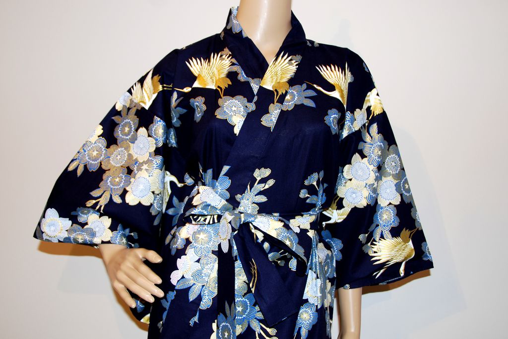 Fashion-Yukata - Cherry Blossoms & Crane - blau