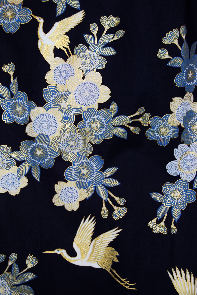 Fashion-Yukata - Cherry Blossoms & Crane - blau