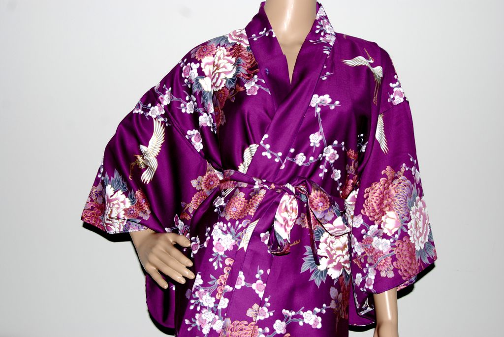 Kimono - Damen- Lila Kranich & Pfingstrose