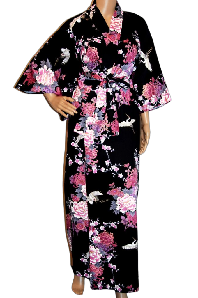 Fashion-Kimono - "Kranich & Pfingstrose" Schwarz