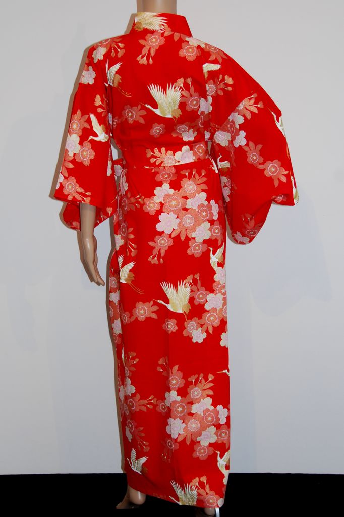 Fashion-Yukata - Cherry Blossoms & Crane - rot