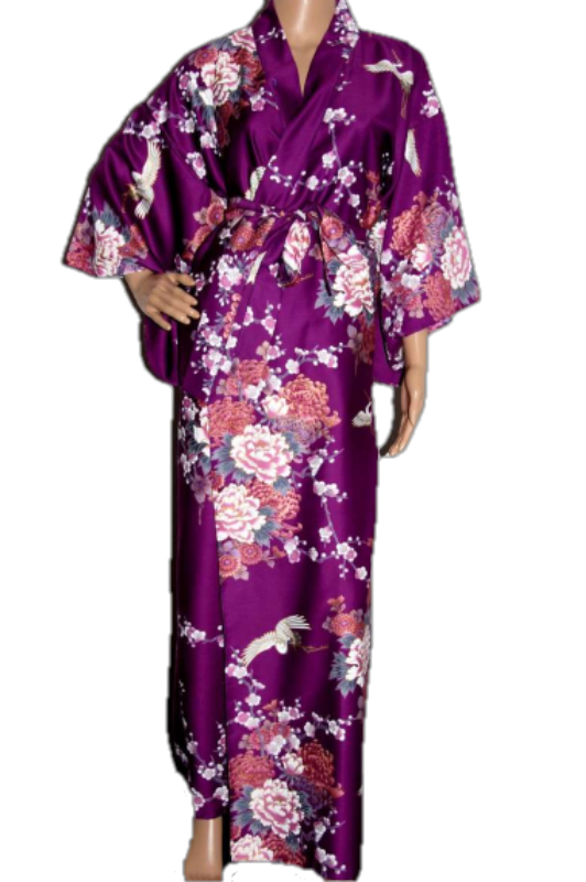 Fashion-Kimono - "Kranich & Pfingstrose" Lila