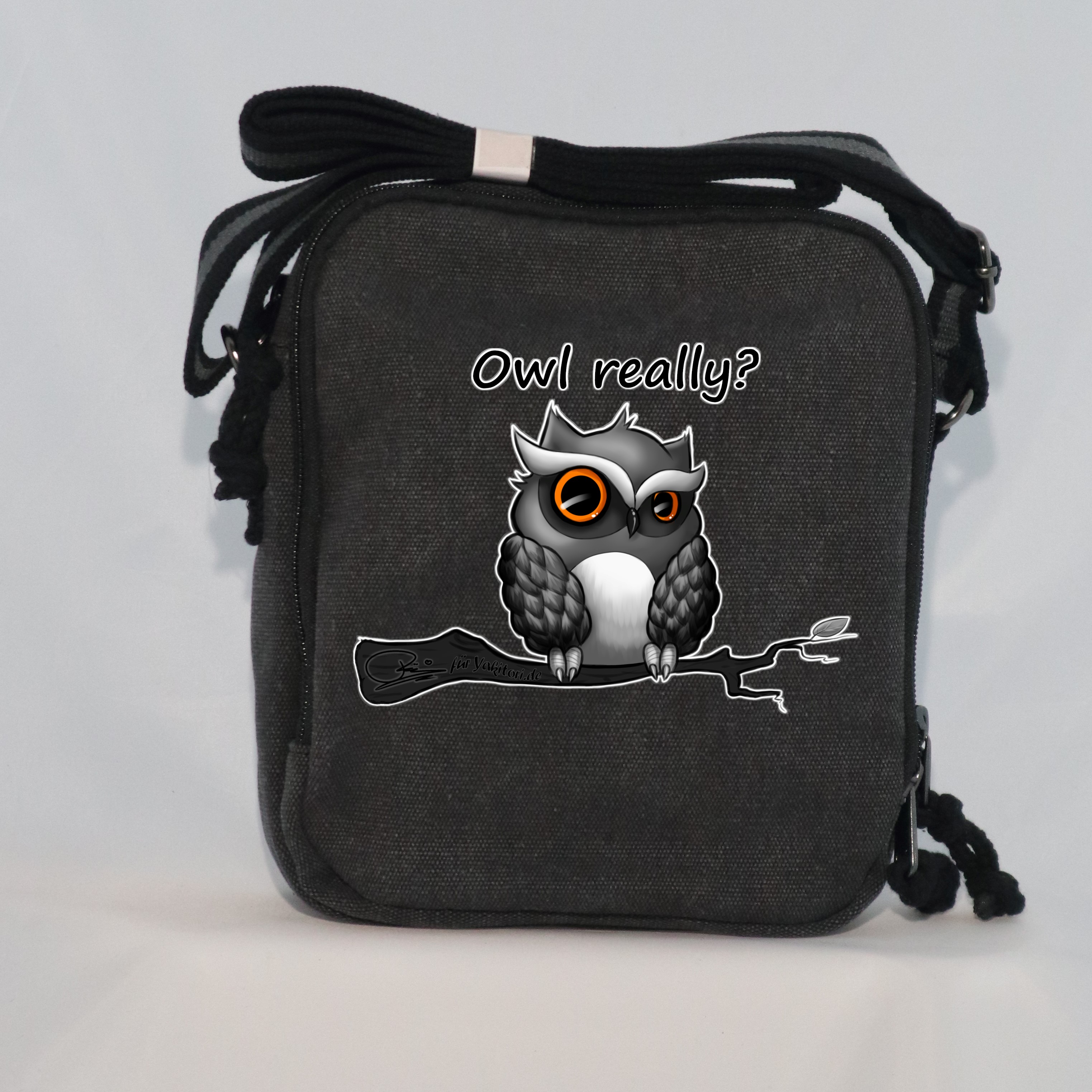 Canvas Umhängetasche - Owl Really schwarz